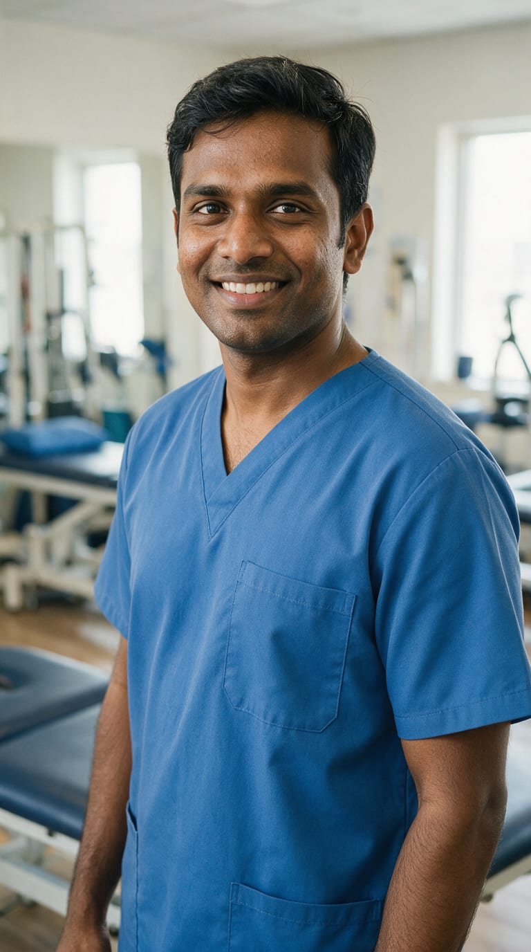 Dr. Karthik Subramanian standing in the exercise area of the clinic